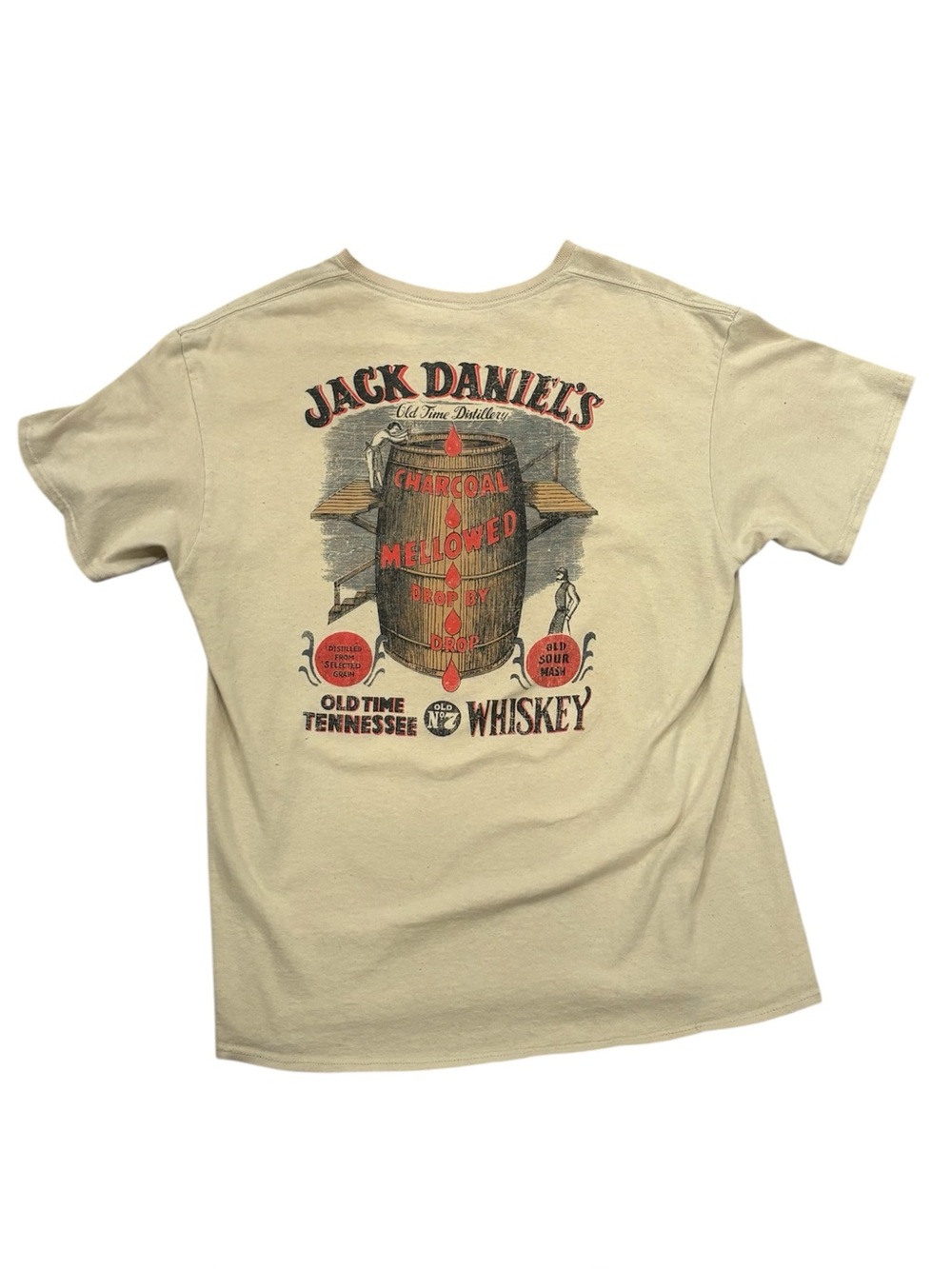 Jack Daniels Beige Short-Sleeve Tee with Vintage Barrel Graphic